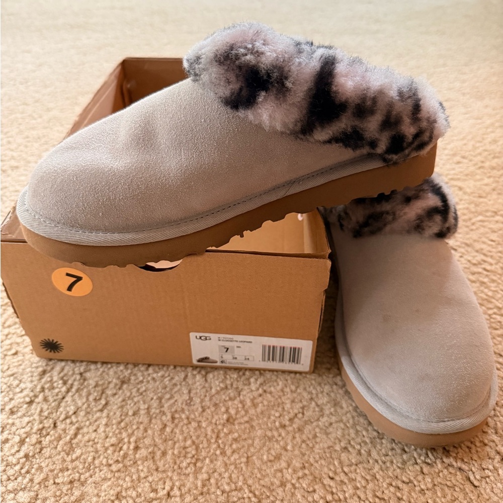 UGG Women's Gray Slippers with Patterned Fur